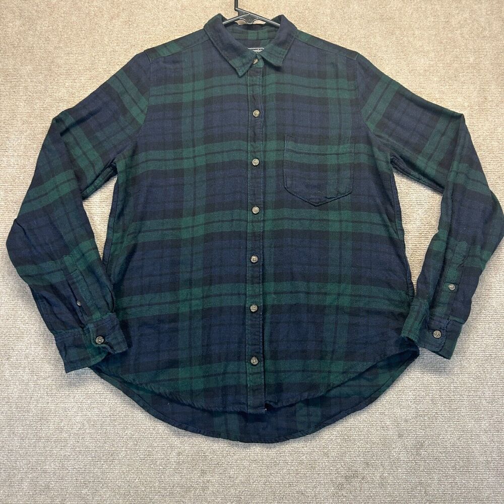 Abercrombie & Fitch Flannel Shirt Women's M Black Watch Tartan Plaid LS Viscose